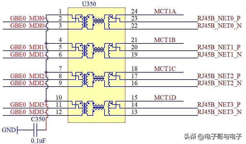图3 网络变压器的原理图