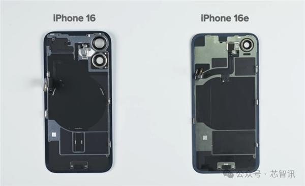 △iPhone 16e与iPhone 16后盖对比