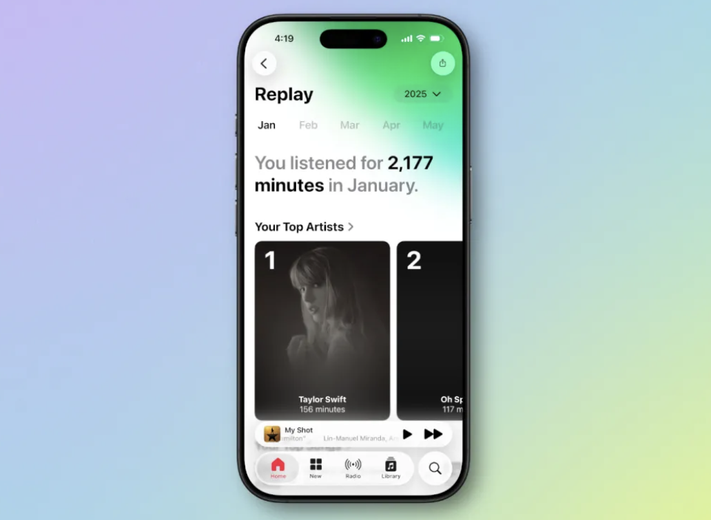 ▲ 原生整合了 Replay 音乐回忆功能的新版 Apple Music